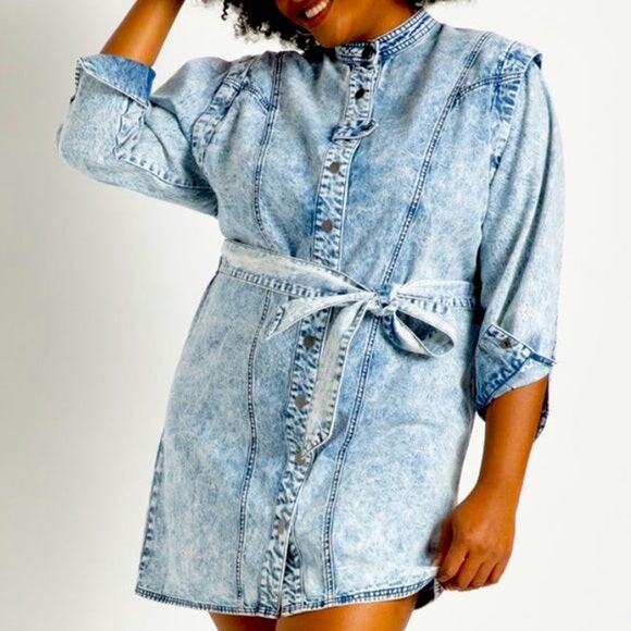 Eloquii NWT Acid Wash Denim Button Front Dress - Picture 1 of 6